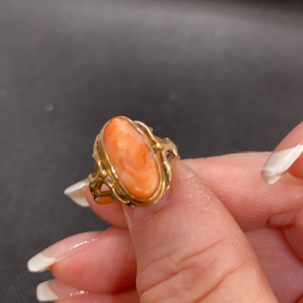 14kt rose gold coral cameo antique ring